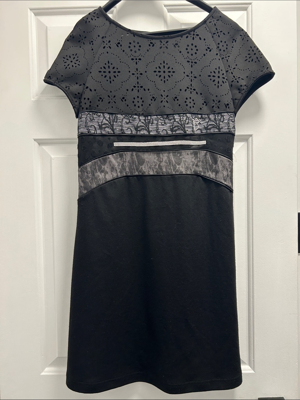 Made in Italy Donatella Via Roma Eyelet Black Dress with Rhinestone Detail sz S
